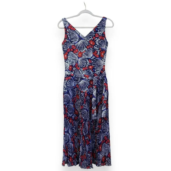 & Other Stories Navy and Scarlet Floral Midi Dress - Picture 3 of 8